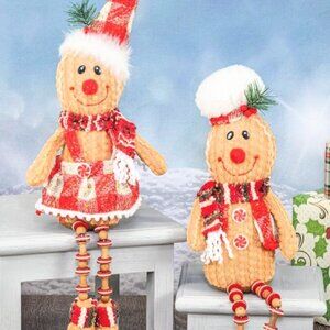 Set of 2- Red Plaid Button Leg Gingerbread